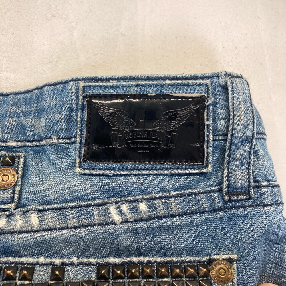 Robin's Boyfriend Jean Light Blue Distressed Straight Leg Jeans Size 26 Studded - Picture 15 of 16